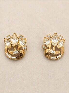 Vintage 1950 CROWN TRIFARI Alfred Philippe Abstract Clear Rhinestone Earrings